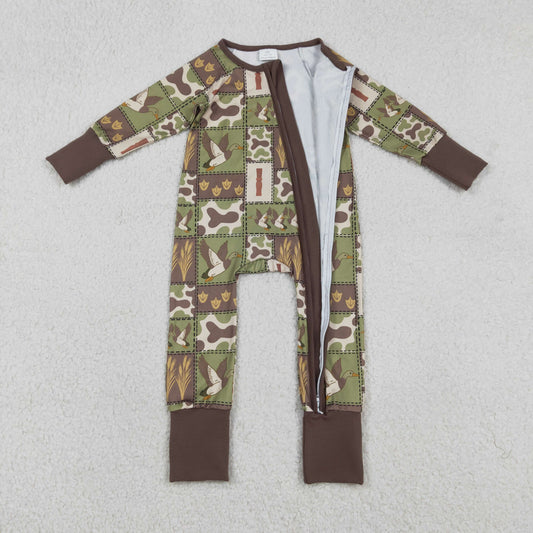 Baby Boys Long Sleeves Ducks Green Camo Zipper Footie Sleeper Romper
