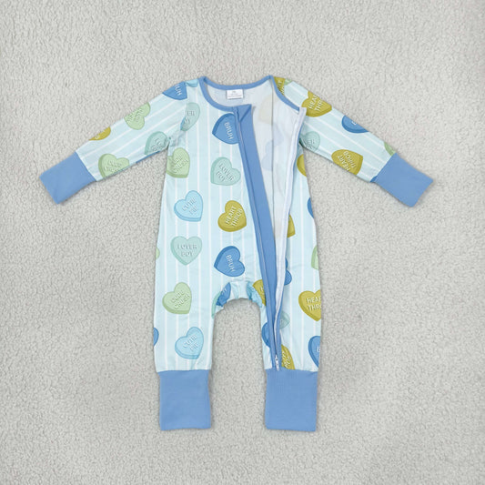 Baby Boys Infant Valentine Hearts Stripes Zipper Footie Sleeper Romper Clothes