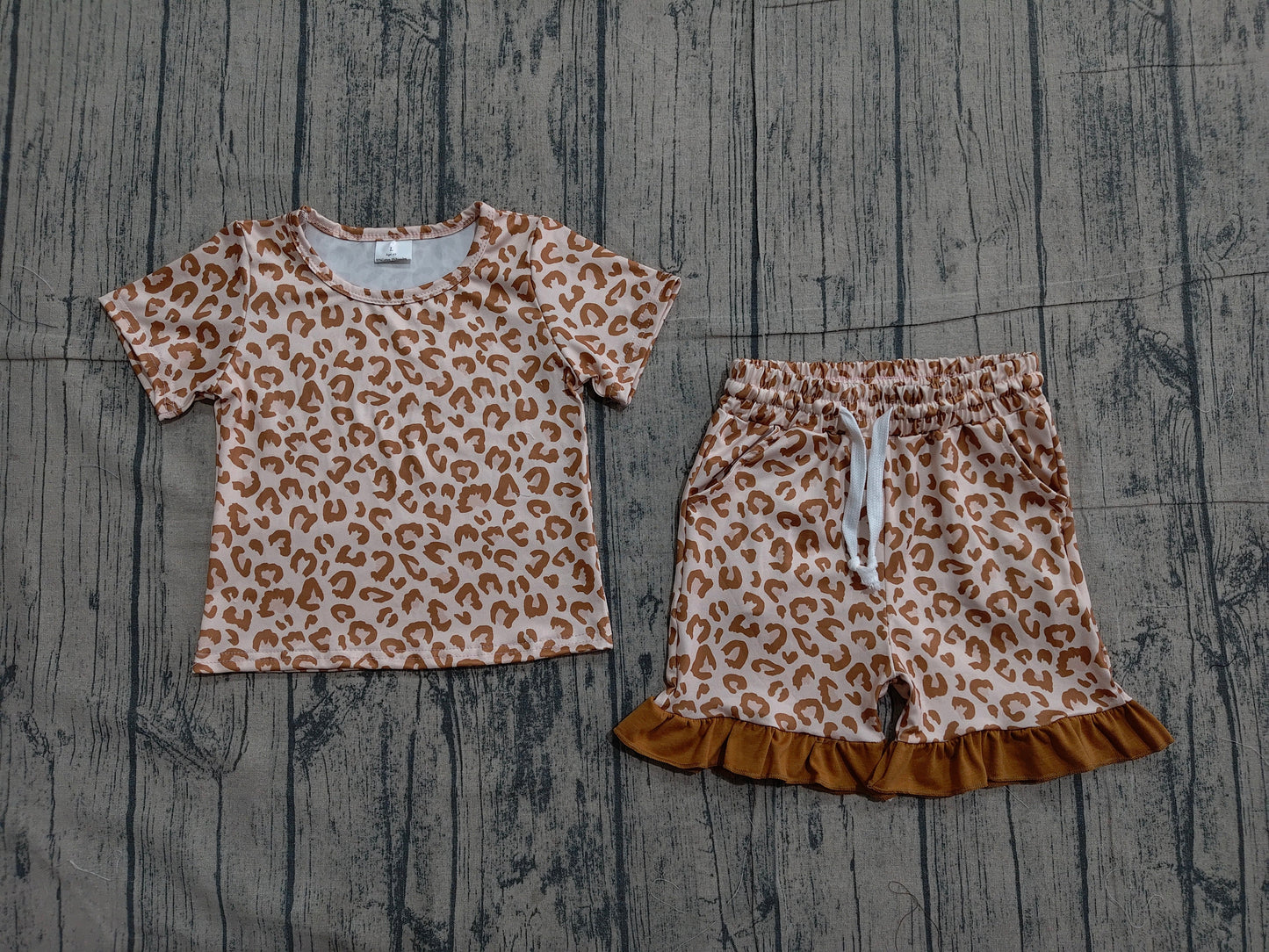 Preorder Baby Girls Kids Short Sleeves Leopard Shirt Pockets Shorts Summer Set