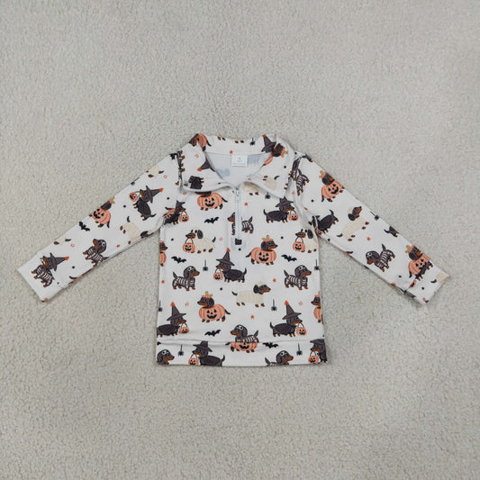 Toddler Kids Long Sleeves Dogs Pumpkins Halloween Pullover Zipper Shirt Clothes