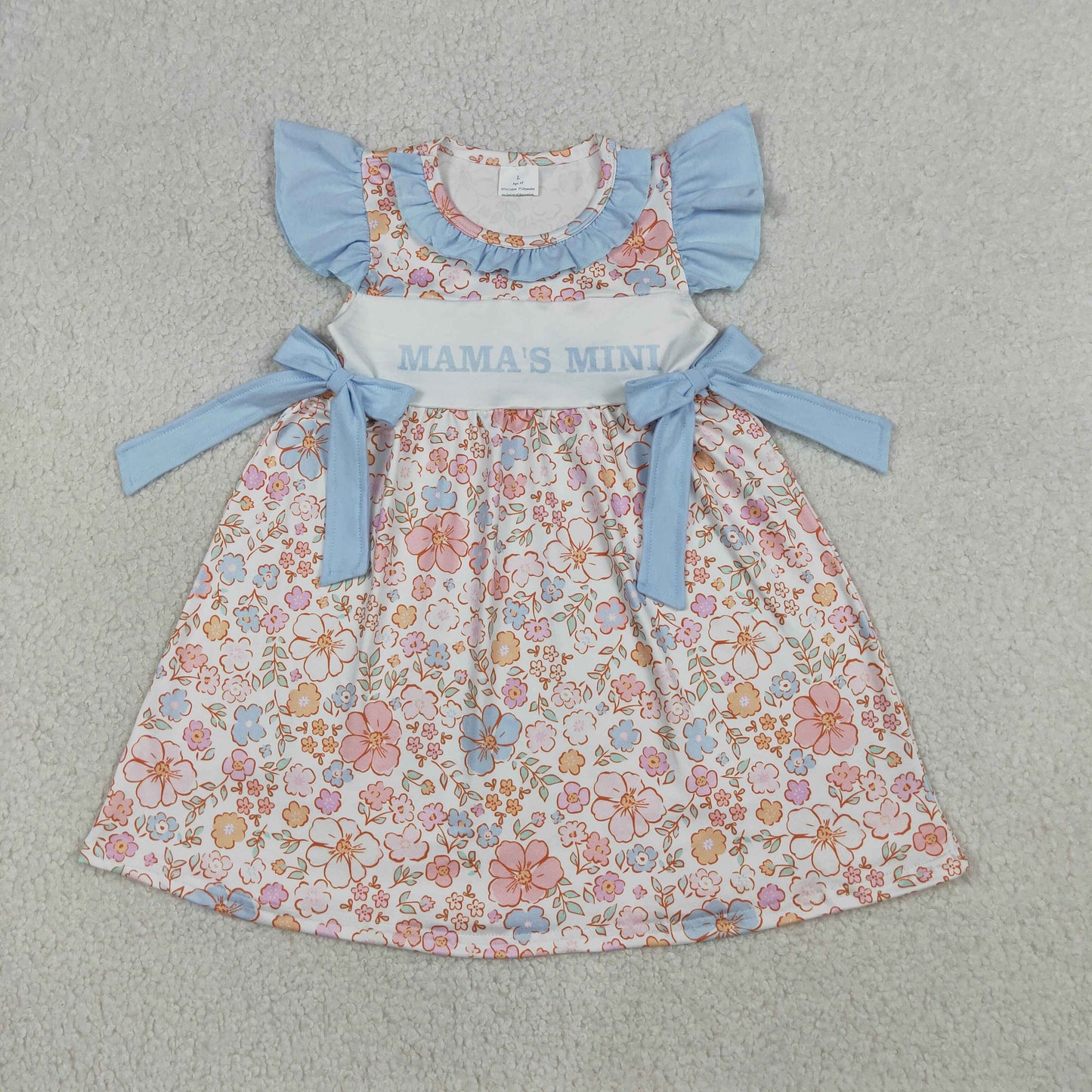 RTS Baby Girls Kids Short Sleeves Mama's MIni Flower Bows Knee Length Dress