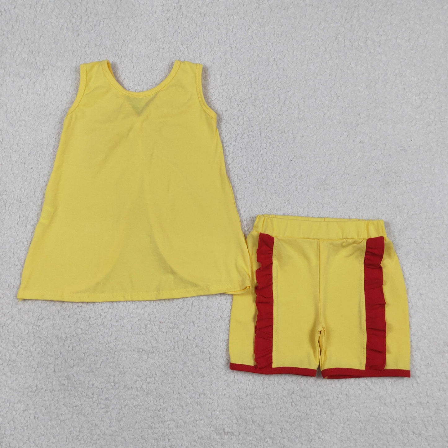 Baby Girls Yellow Sleeveless Red Bows Tops Ruffle Shorts Set Clothes