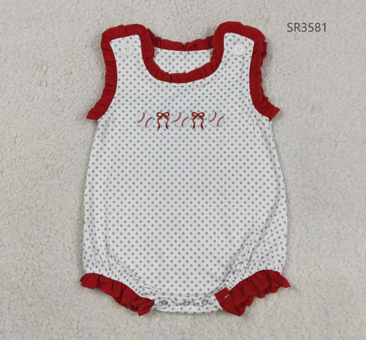 RTS Baby Girls Infant Sleeveless Embroidery Baseball Bows Dots Bubble Romper