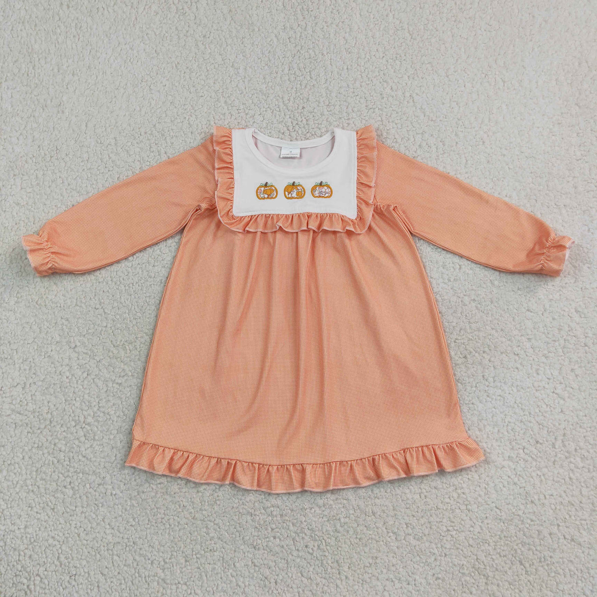 Baby Girls Kids Embroidery Pumpkins Plaid Knee Length Fall Dress Clothes