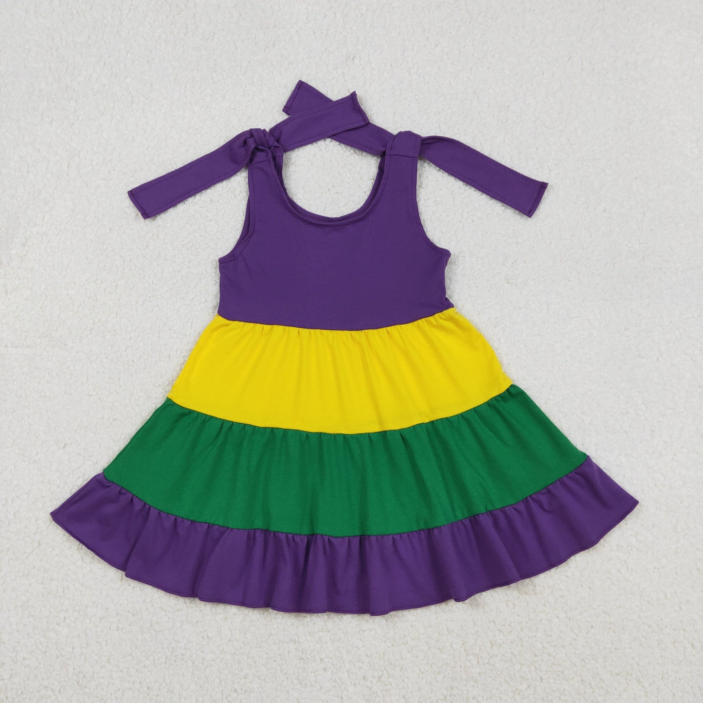 Baby Girls Kids Bows Sleeveless Mardi Gras Cotton Knee Length Dress