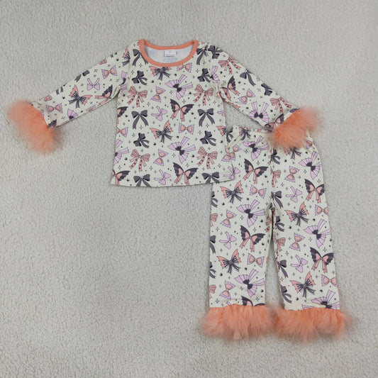 Sibling Baby Girls Kids Long Sleeves Zipper Footie Romper Pajamas Set Halloween Bows Clothes