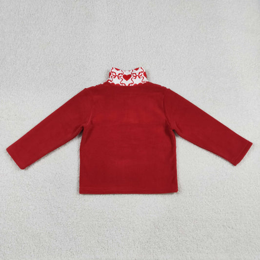 Baby Girls Red Long Sleeves Bows Hearts Valentines Zipper Fleece Pullover Sweater
