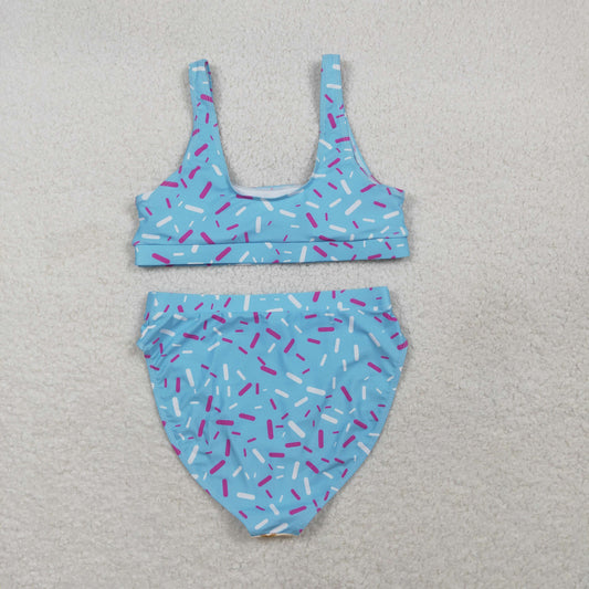 RTS Adult Women Sleeveless Blue Tops Drip Shorts Summer Swimsuit Set