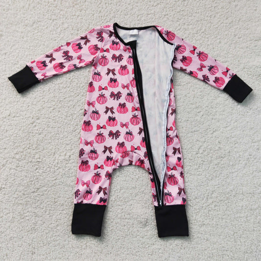 Baby Girls Infant Pumpkins Bows Zipper Footie Sleeper Romper Fall Clothes