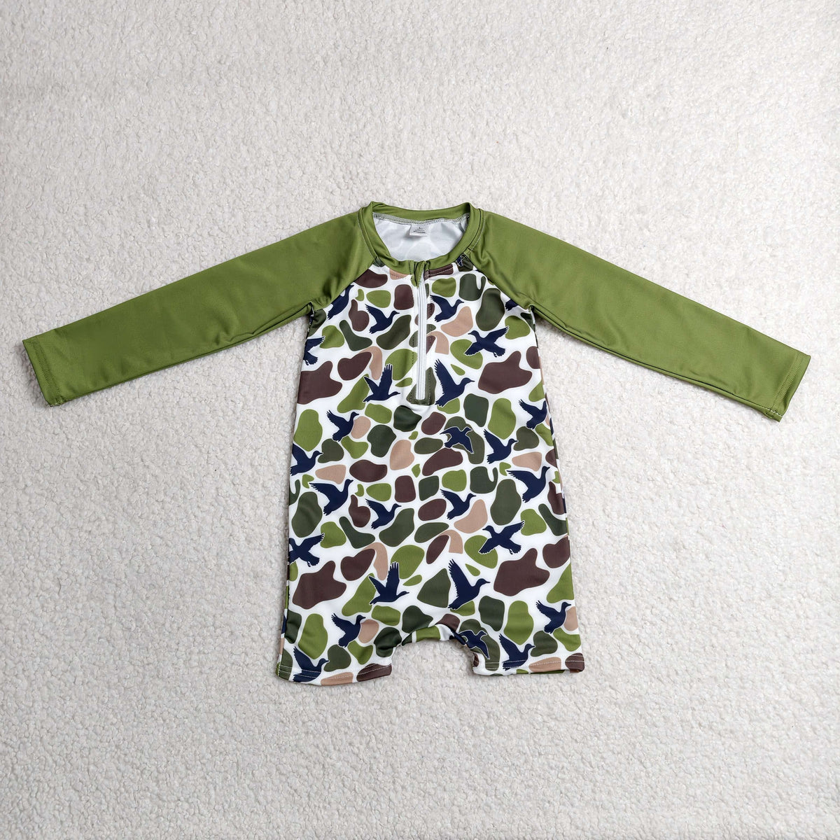 Baby Boys Long Sleeves Ducks Green Camo Zipper One-piece Swimsuit