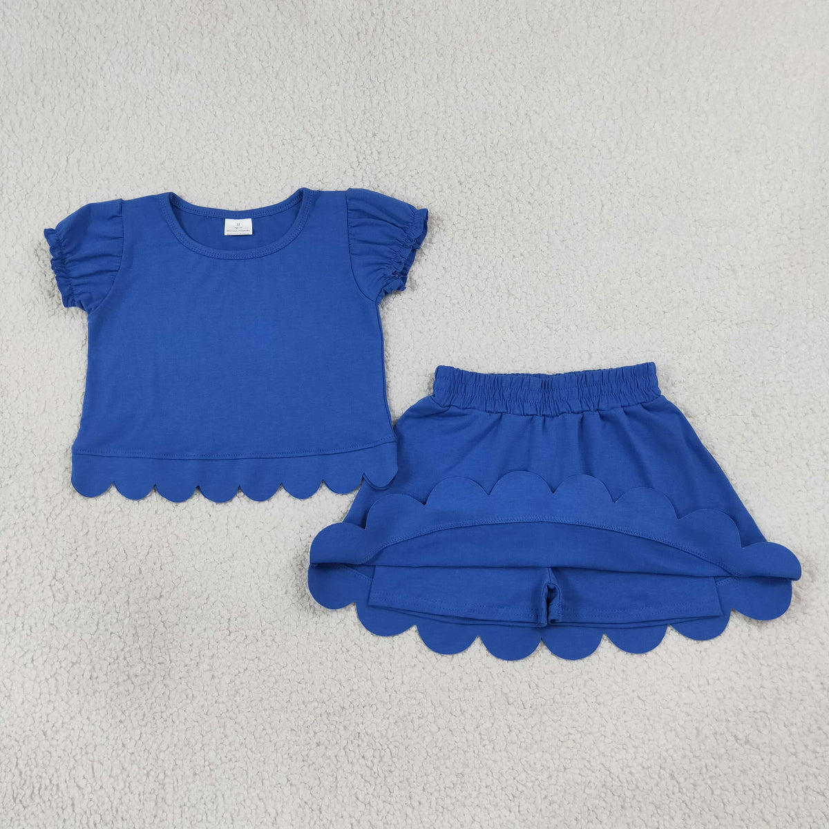 Baby Girls Kids Short Sleeves Shirt Scallop Skirt Shorts Set Blue Clothes