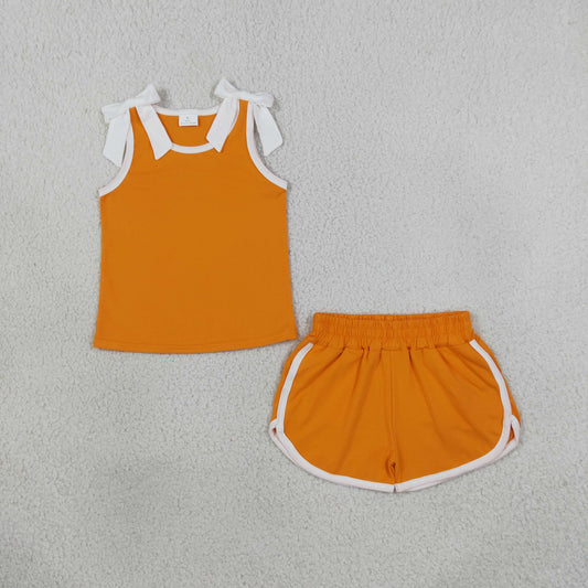 Baby Girls Kids Sleeveless Bows Shirt Shorts Orange Set Summer Clothes