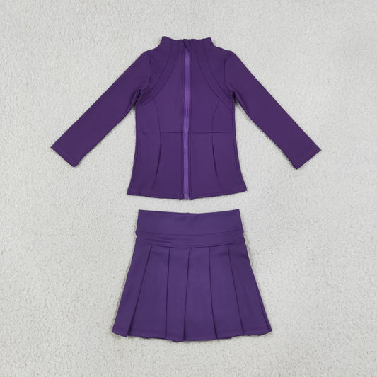 Baby Girls Kids Long Sleeves Zipper Cardigan Skirt Shorts Purple Set Yoga Active Clothes