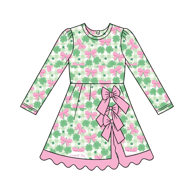 Moq 5 Preorder Baby Girls Kids Long Sleeves Shorts Clovers Plaid Bows Scallop Dress Yoga St Patrick Clothes