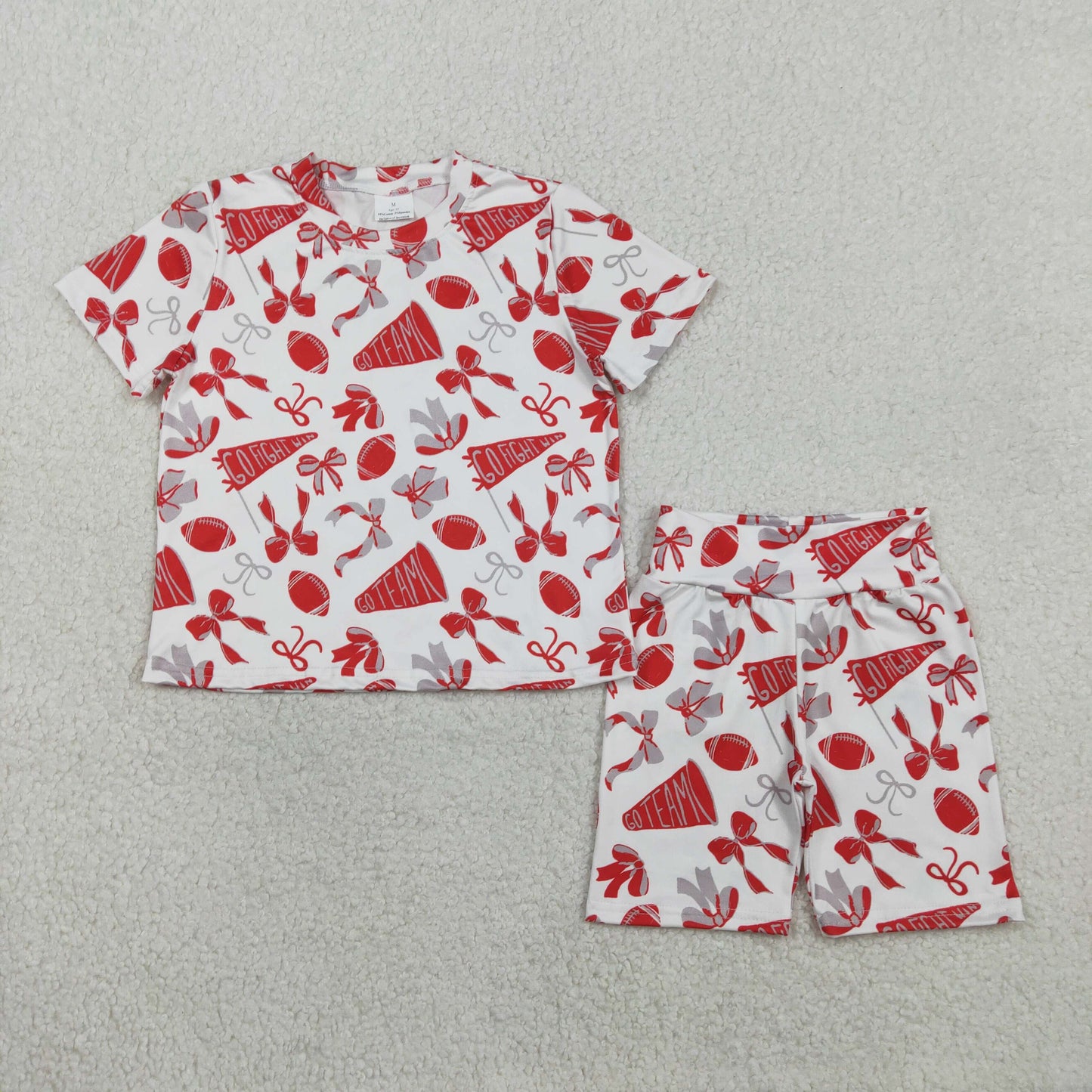 RTS Baby Girls Kids Short Sleeves Cheer Bows Shirt Shorts Team Summer Clothes Set