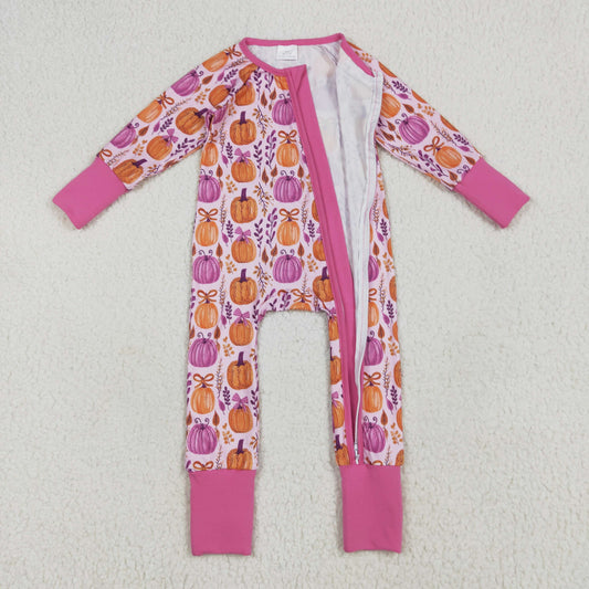 USA Shop Baby Girl Long Sleeves Bows Pumpkins Zipper Fall Romper