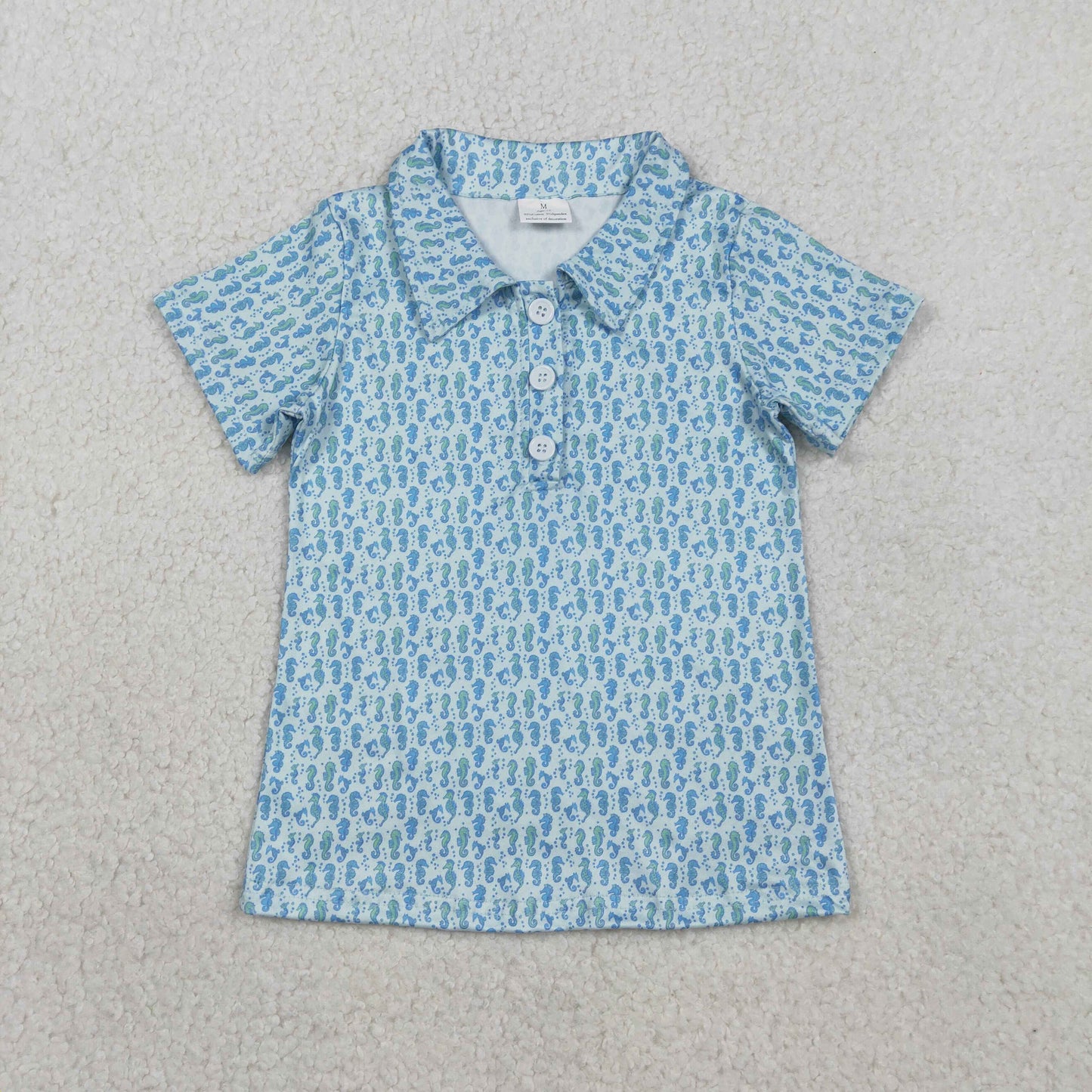 RTS Baby Boy Kids Short Sleeves Seahorse Pullover Blue Shirt