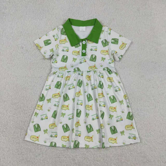 RTS Sibling Baby Boys Girls Short Sleeves Golf Buttons Green Knee Length Dress Set