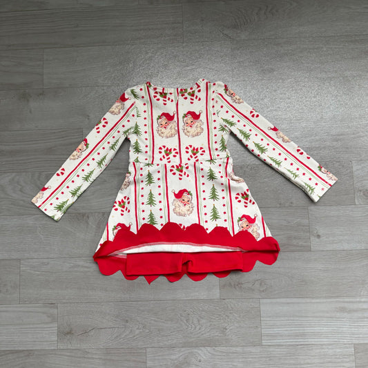 No moq Preorder Baby Girls Kids Long Sleeves Christmas Santa Bows Scallop Dress Yoga Active Clothes