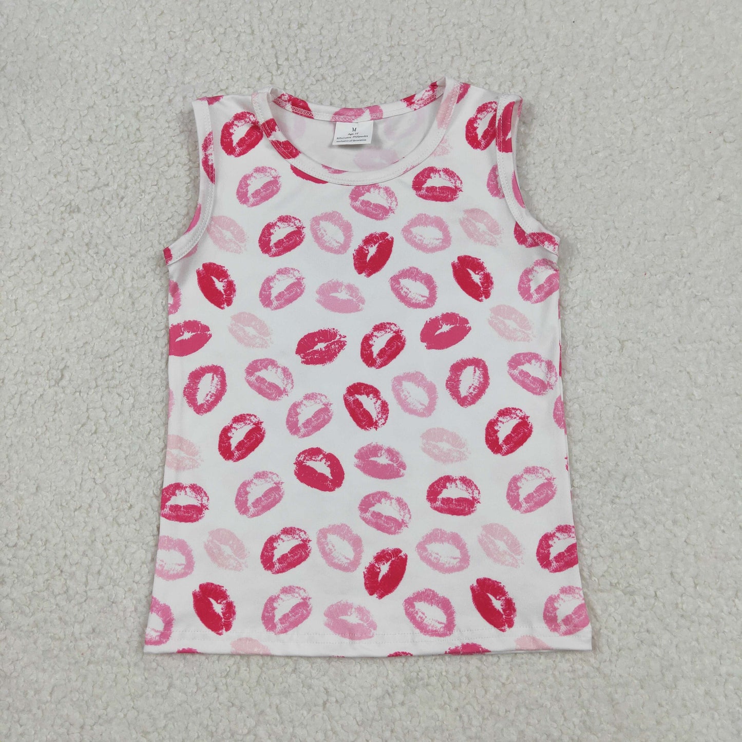 Baby Girls Kids Sleeveless Pink Mouths Valentine Vest Tops