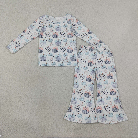 Sibling Baby Girls Kids Pumpkins Bows Shirt Bell Pants Fall Set Zipper Romper Clothes