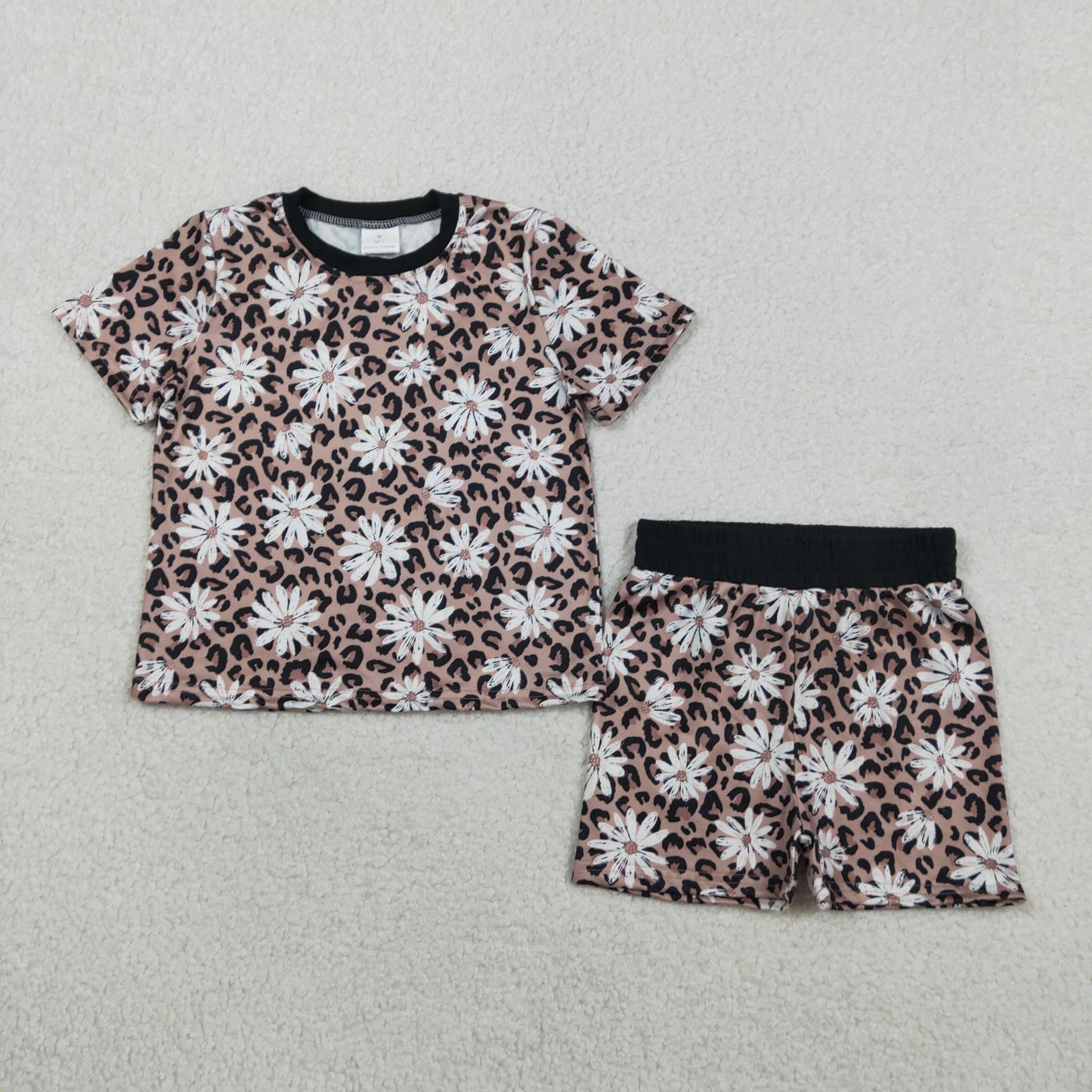 RTS Baby Girls Short Sleeves Leopard Flowers Shirt Shorts Summer Clothes Set