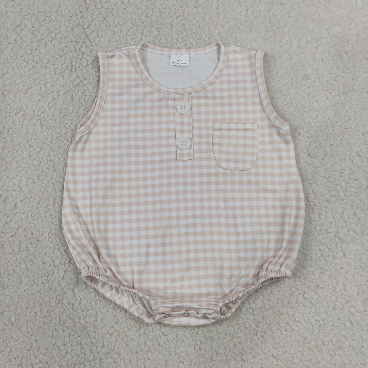 Baby Boy Infant Sleeveless Khaki Plaid Pocket Summer Bubble Romper
