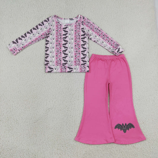 Baby Girls Kids Long Sleeves Ghosts Bats Shirt Bell Pants Halloween Set Clothes