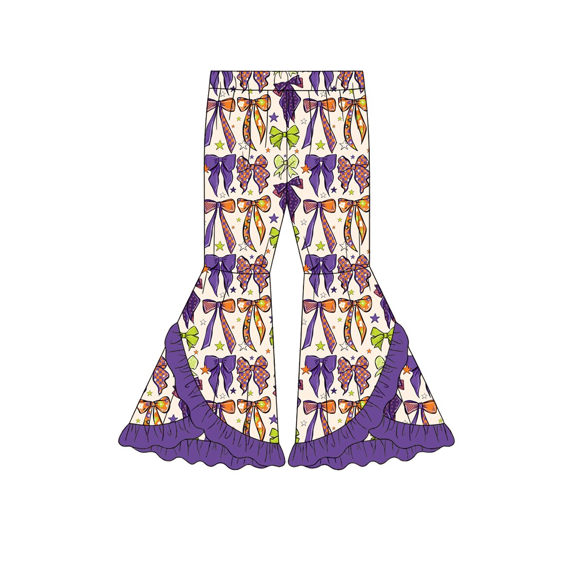 Preorder ( Moq 5 ) Baby Girls Kids Halloween Bows Purple Ruffle Bell Pants Bottoms Clothes