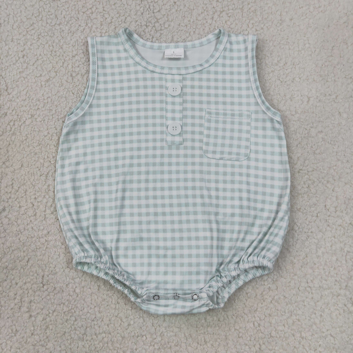 Baby Boy Infant Sleeveless Green Plaid Pocket Summer Bubble Romper
