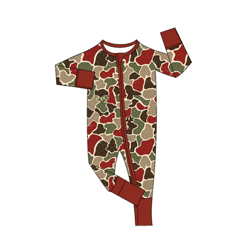 Moq 5 Preorder Baby Boys Kids Deer Camo Print Christmas Zipper Footie Sleeper Romper Clothes
