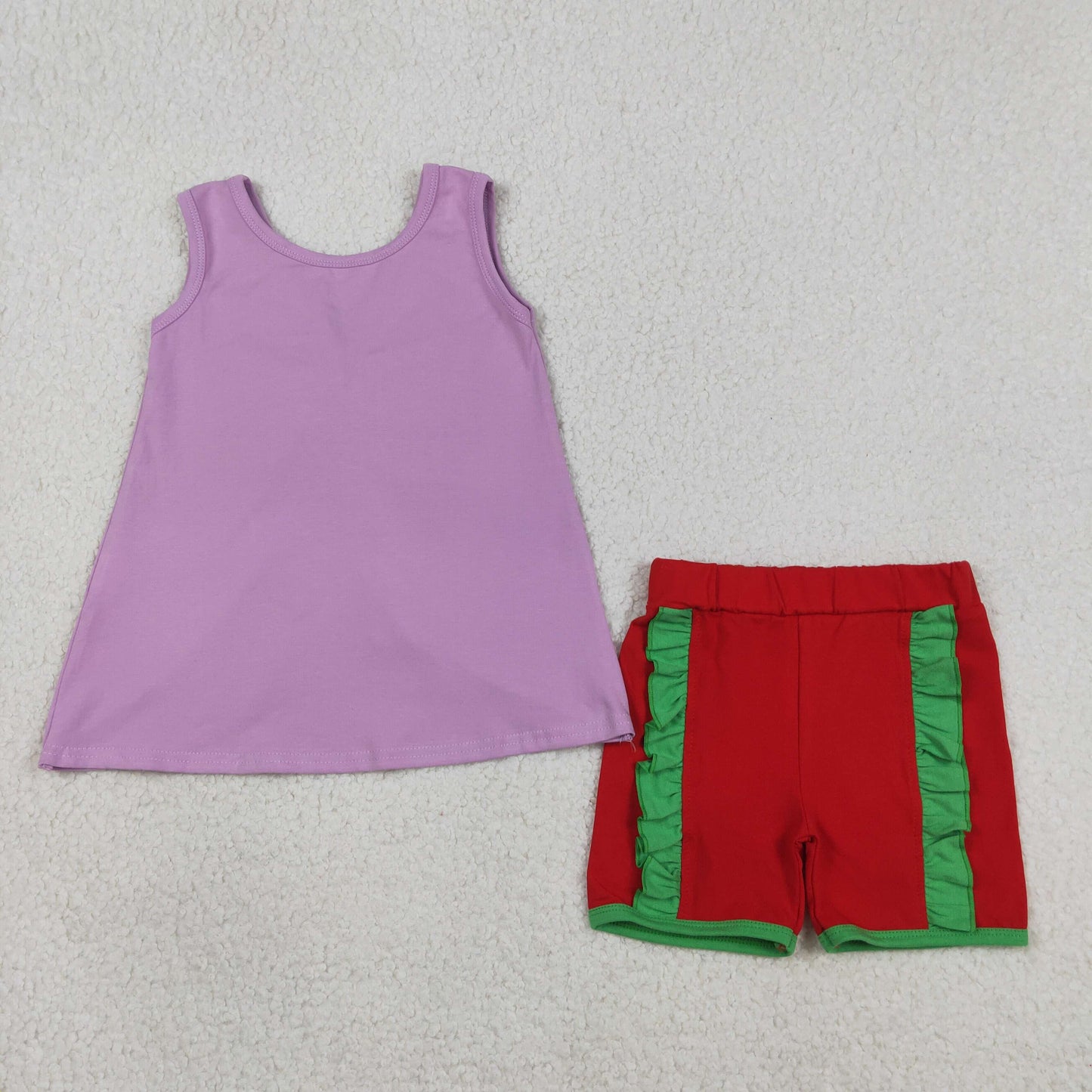 Baby Girls Purple Sleeveless Green Bows Tops Ruffle Shorts Set Clothes