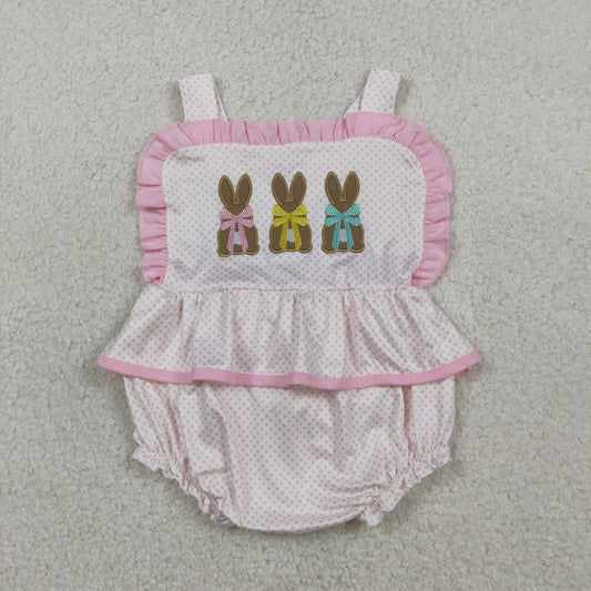 Baby Girls Kids Short Sleeves Embroidery Rabbits Pink Tops Pockets Shorts Easter Clothes Set