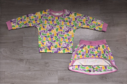 No moq Preorder Baby Girls Kids Long Sleeves Shirt Deer Camo Skirt Shorts Mardi Gras Set