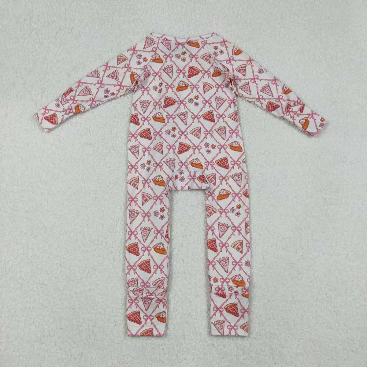 Sibling Kids Girl Long Sleeves Pumpkin Pie Bows Thanksgiving Zipper Romper Pajamas Set