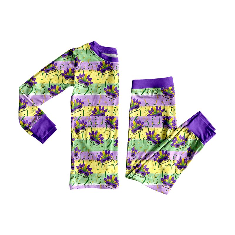 Moq 5 Preorder Baby Boys Kids Long Sleeves Masks Stripes Shirt Pants Set Pajamas Mardi Gras Clothes