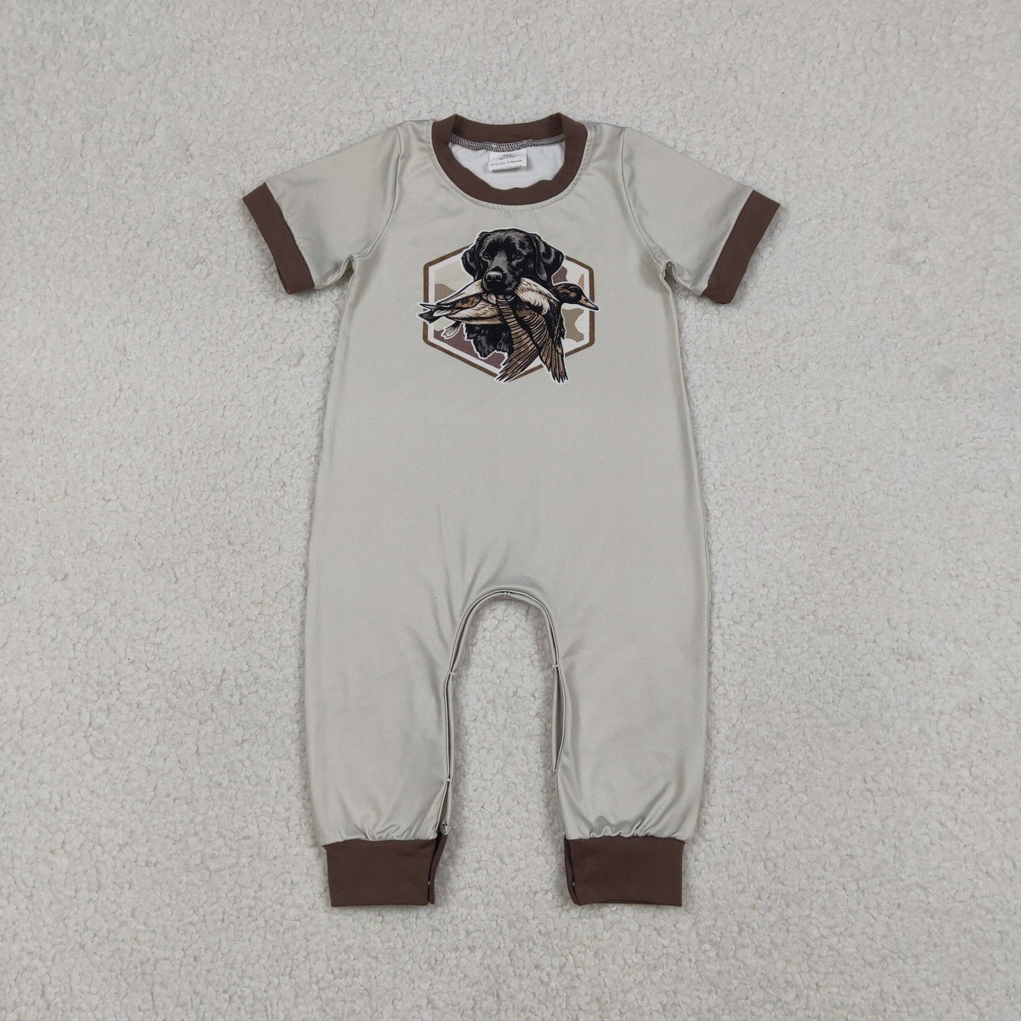 Baby Boys Infant Short Sleeves Ducks Dogs Hunting Buttons Romper