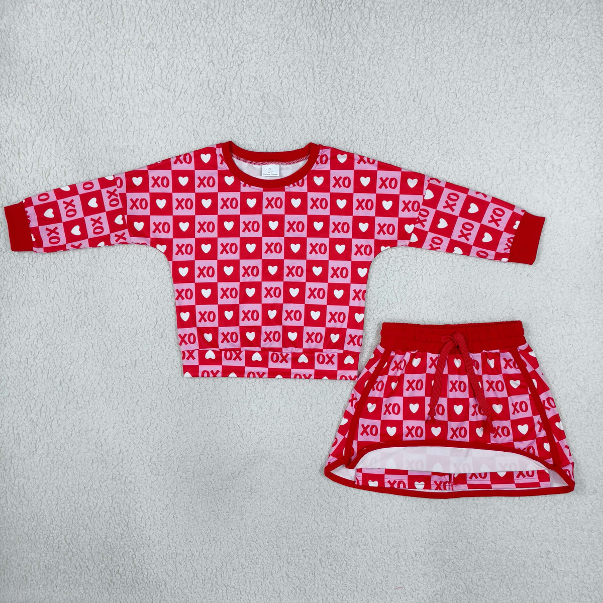 Baby Girls Kids Long Sleeves Hearts Checked Shirt Skirt Shorts Valentine Set