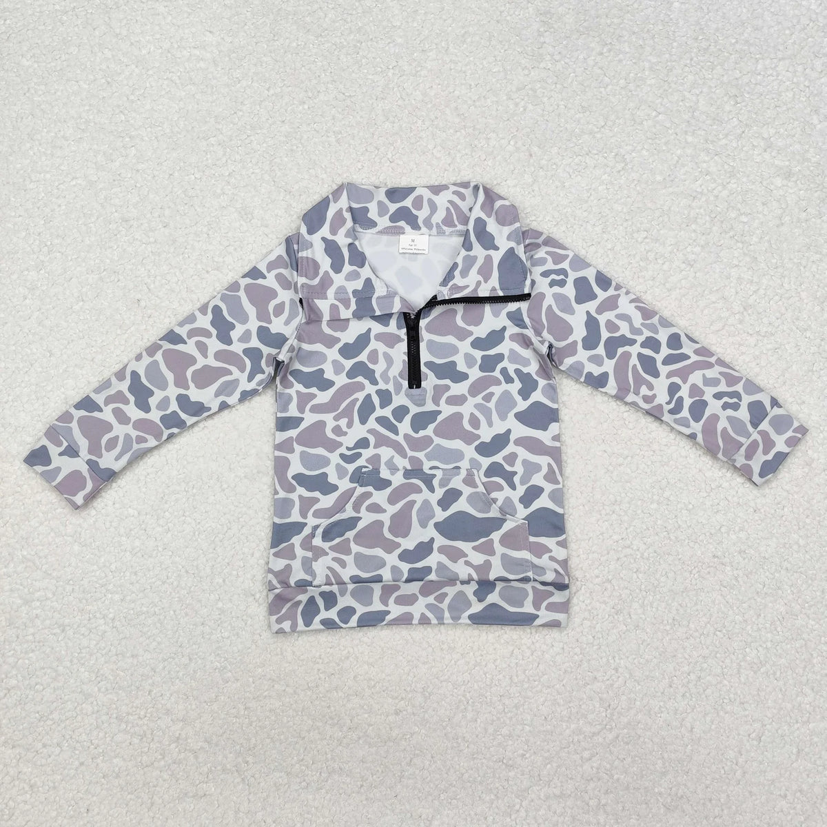 USA Shop Baby Boys Kids Long Sleeves Grey Camo Zipper Pullover Shirt
