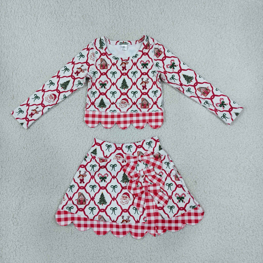 Sibling Baby Girls Kids Santa Bows Shirts Bows Scallop Skirts Shorts Yoga Active Sets Christmas Clothes