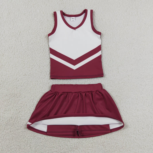 Baby Girls Kids Sleeveless Tops Dark Red Skirt Shorts Set Yoga Team Clothes