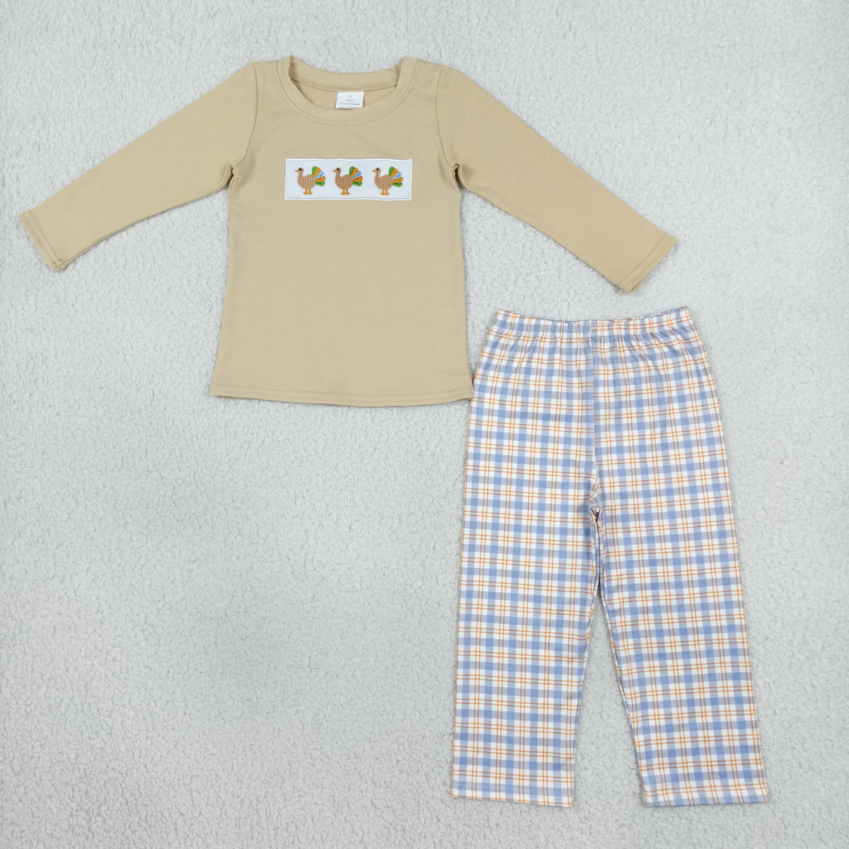 Baby Boys Kids Embroidery turkey Shirt Plaid Pants Set Thanksgiving Clothes