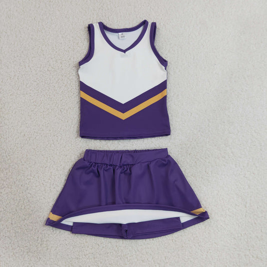 Baby Girls Kids Sleeveless Tops Skirt Shorts Purple Set Yoga Team Clothes