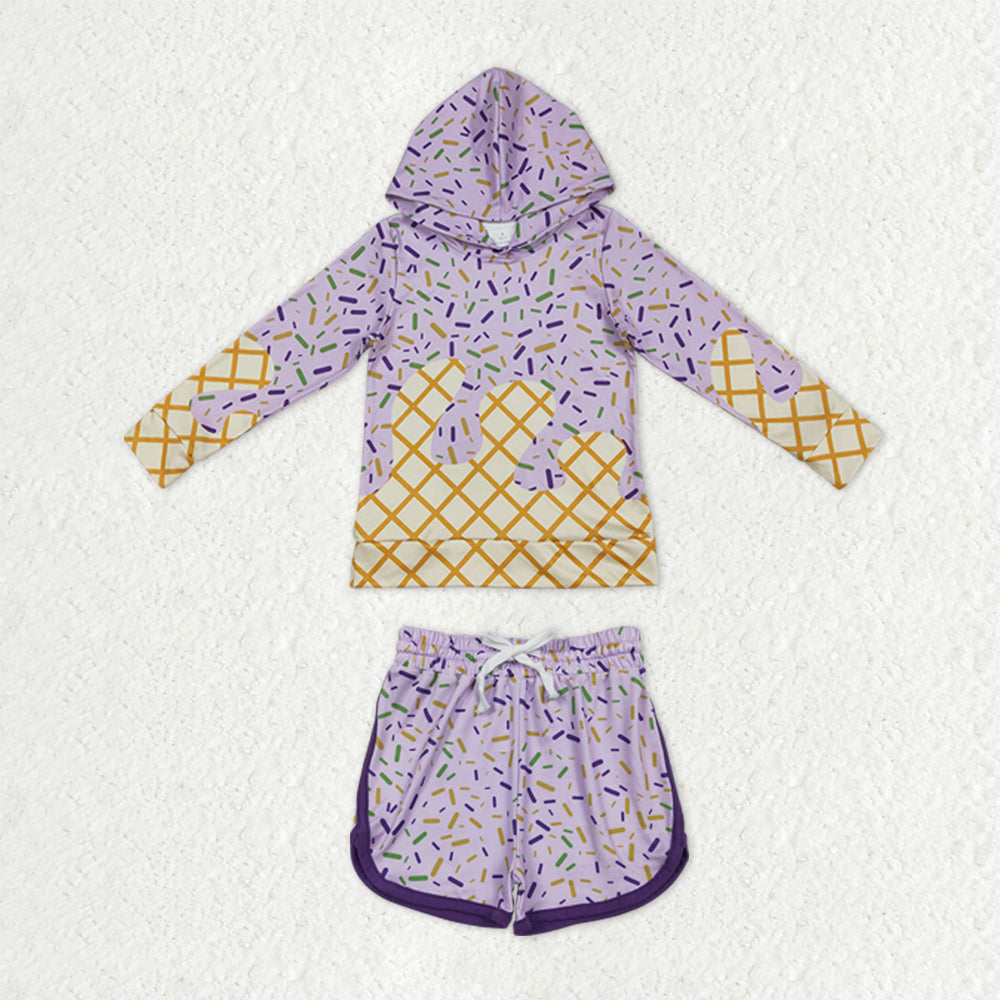 Baby Girls Long Sleeves Sprinkles Drips Hoodie Shirt Shorts Lavender Clothes Set