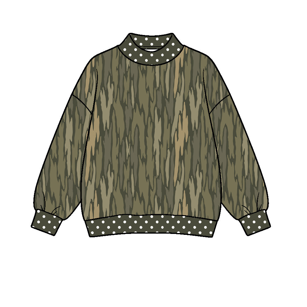 Moq 5 Custom Baby Girls Kids Long Sleeves Camo Print Dots Pullover Shirt Clothes