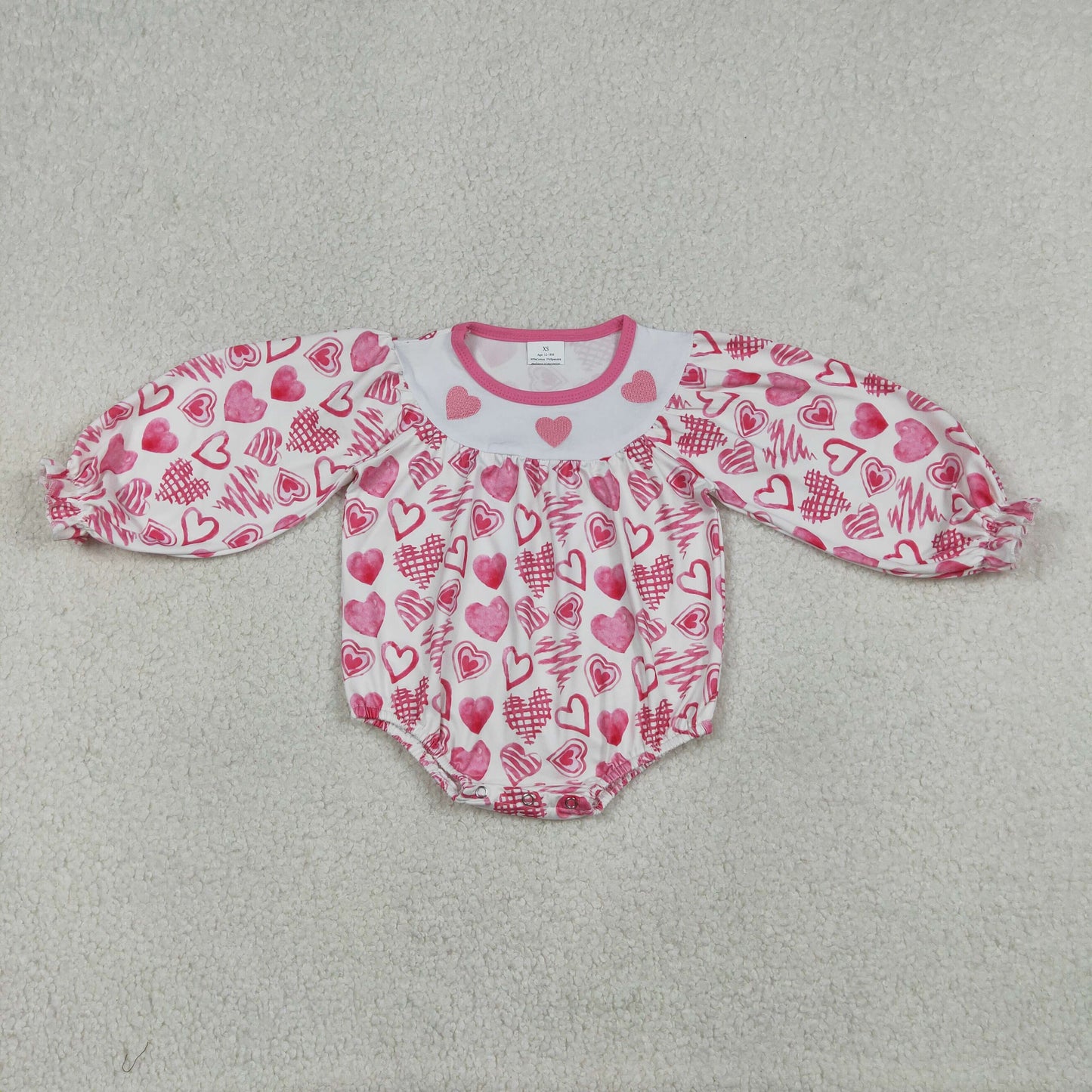 Baby Girls Infant Long Sleeves Embroidery Hearts Valentine's Day Bubble Romper