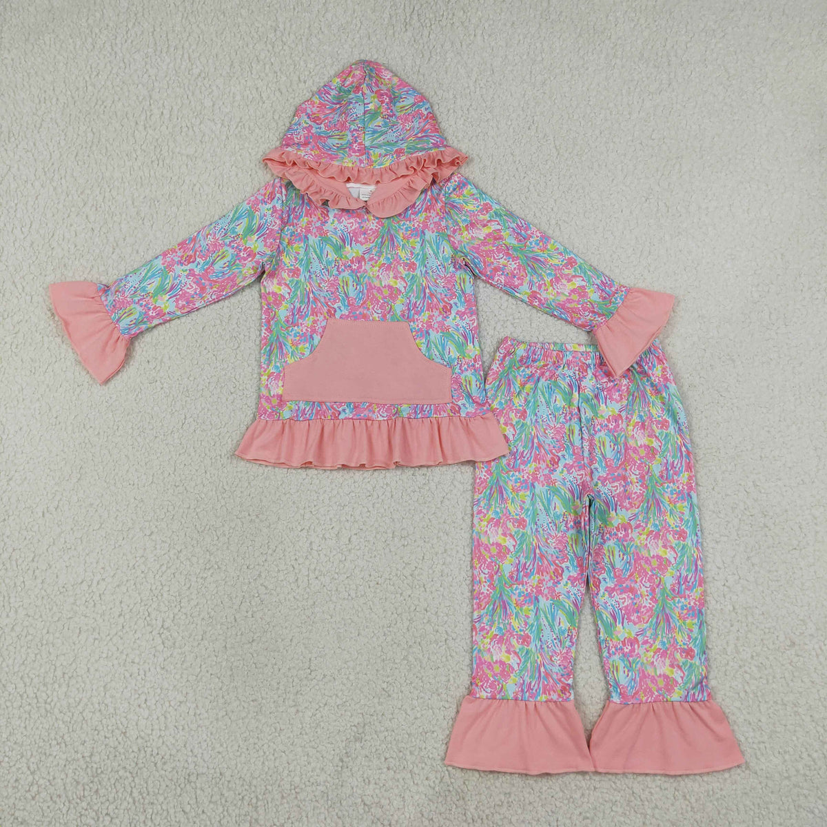 Baby Girls Kids Long Sleeves Pocket Hoodie Pullover Flower Pants Set Clothes