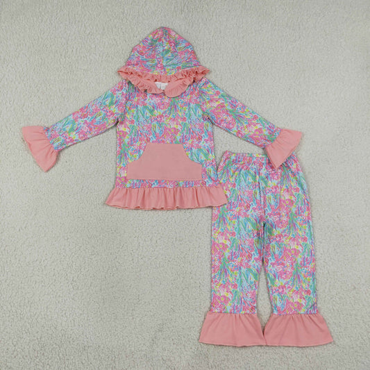 Sibling Baby Girls Kids Long Sleeves Pockets Hoodie Shirts Flower Pants Sets Clothes