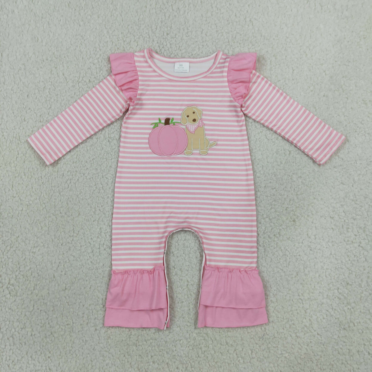 USA Shop Baby Girl Kids Embroidery Pumpkins Dog Pink Stripes Fall Romper Clothes