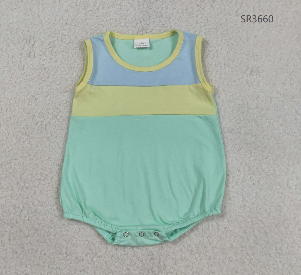 RTS Baby Boys Kids Sleeveless Blue Yellow Green Bubble Summer Romper